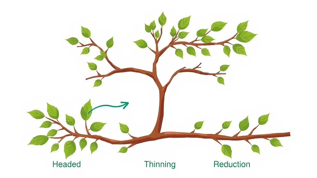 infographic showing types of pruning cuts heading thinning reduction for how do you prune a tree