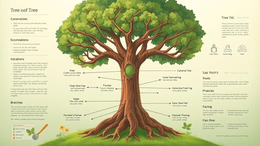 scientific diagram of tree anatomy highlighting pruning and trimming branches - tree pruning