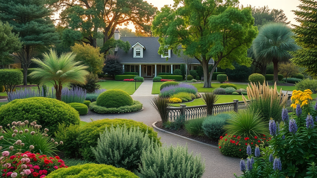 professional horticulturist preparing planting site for new deer-resistant tree in a richly detailed garden landscape